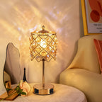 USB Charging AC Outlet Gold Crystal Diamond Grid Metal Bedside Nightstand Table Lamp – photo 2