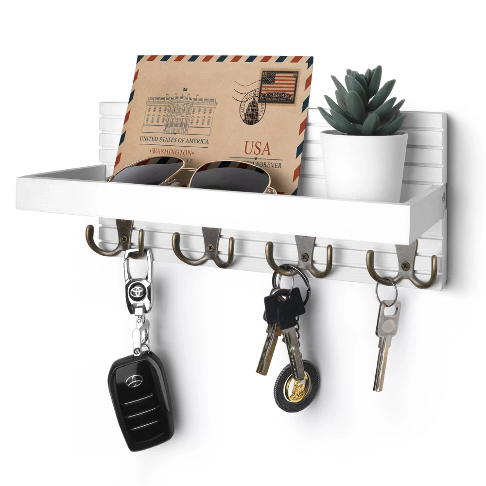 Rustic Wooden Wall Key Holder, 4 Hooks
