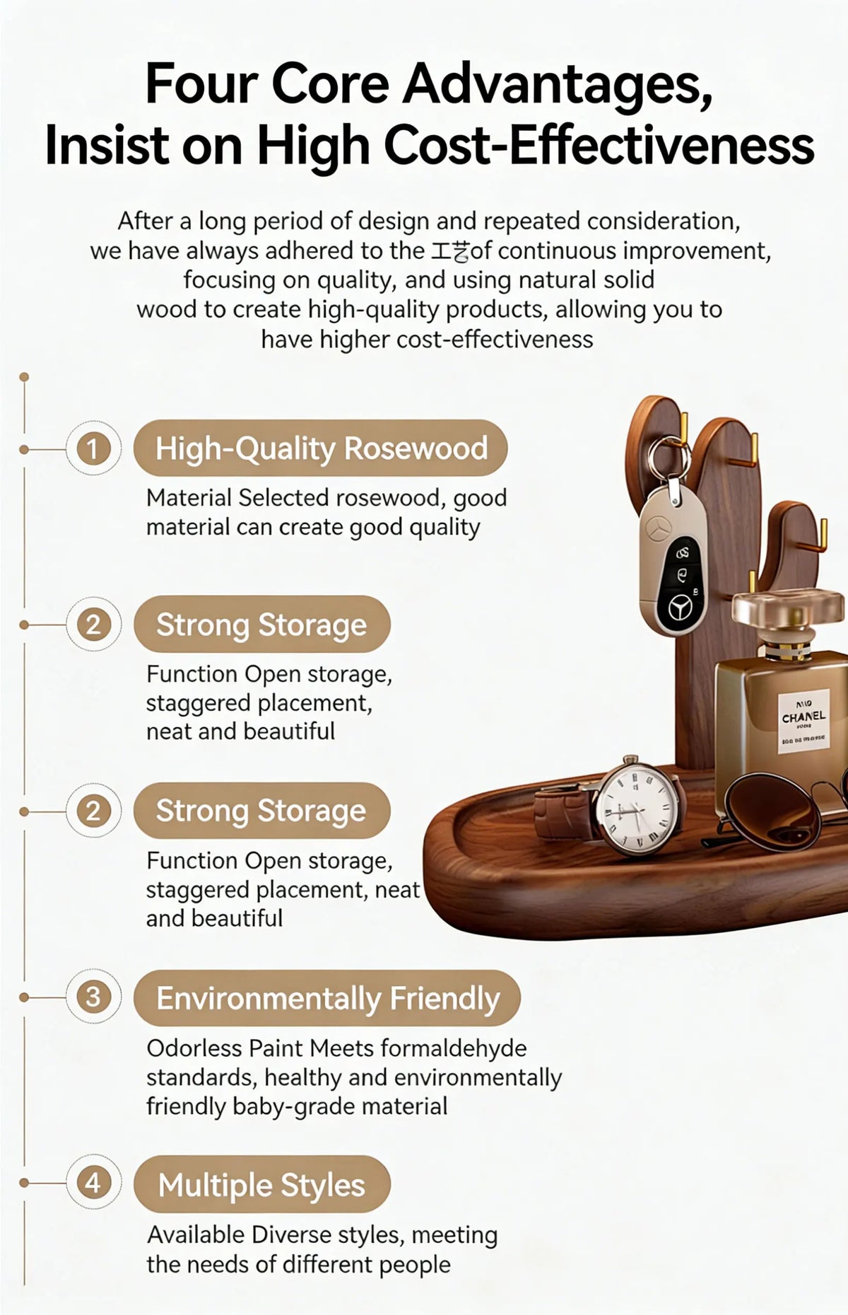 Solid Wood Entryway Key and Accessory Rack