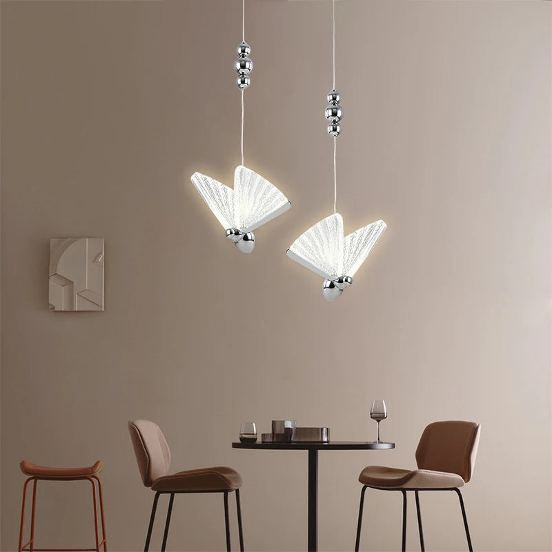 Nordic Butterfly LED Pendant Light Tricolor Golden Silver Hanging Lamp