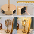 USB Charging AC Outlet Gold Crystal Diamond Grid Metal Bedside Nightstand Table Lamp – photo 7