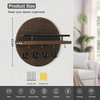 Circular Wood Key Holder, 8 Hooks & Shelf