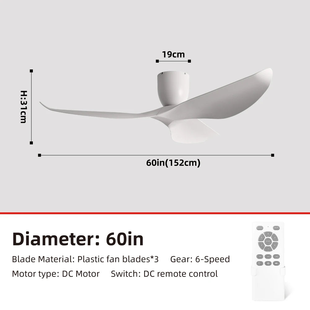 52-Inch 60-Inch Vintage Industrial DC Motor Ceiling Fan with Remote Control