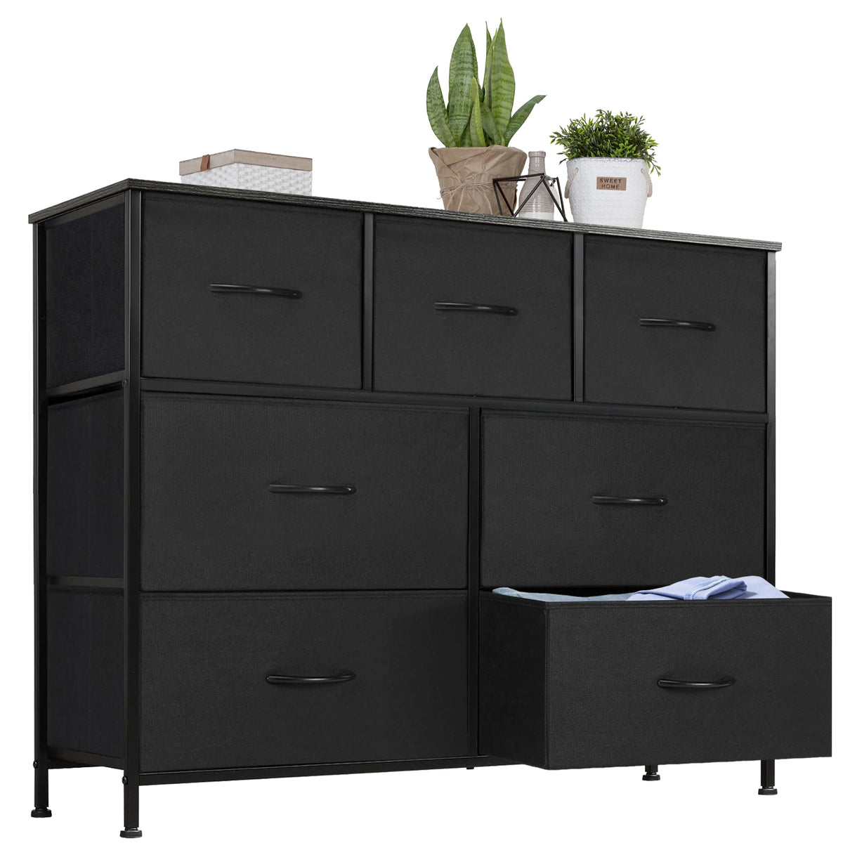 Modern Wooden 7 Fabric Drawer Storage Dresser Closet Chest Bedroom
