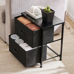 Modern Morocco Wood 2 Fabric Drawer Storage Nightstand Side Table Bedroom