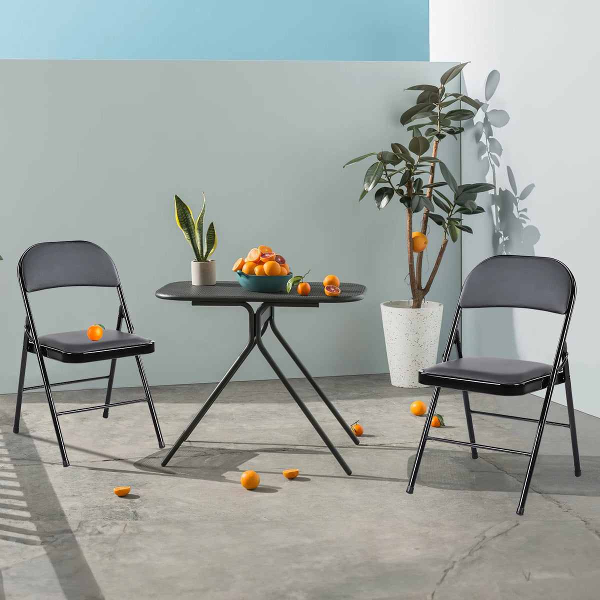 Foldable PU Leather Padded Metal Frame Dining Chair Set of 4 Outdoor Home Office