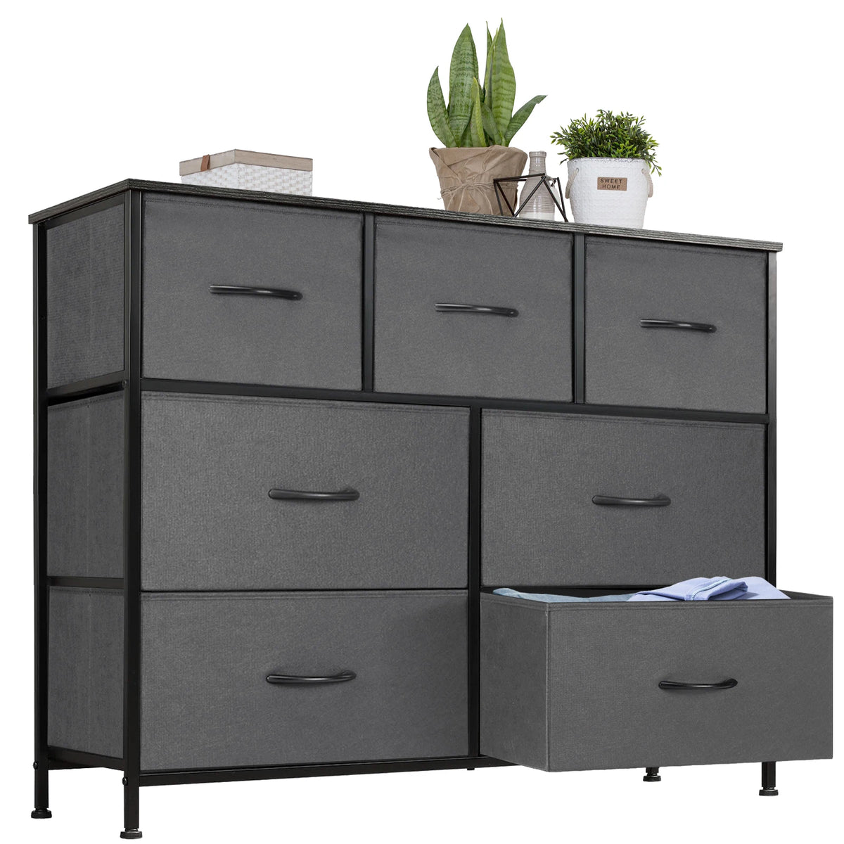 Modern Wooden 7 Fabric Drawer Storage Dresser Closet Chest Bedroom