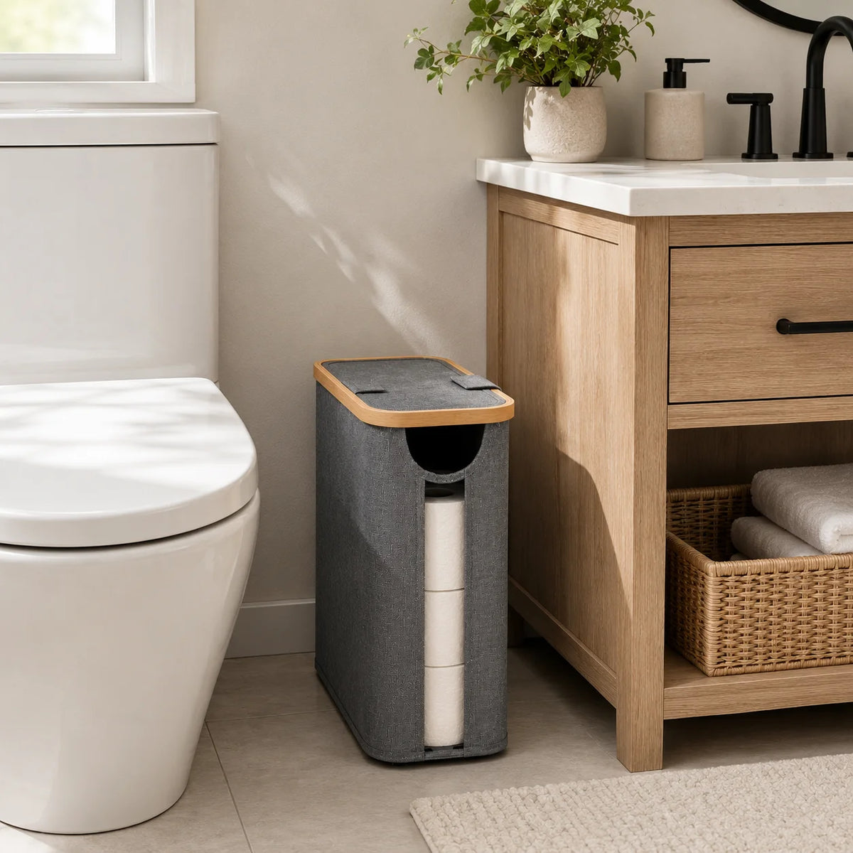 Free-Standing Toilet Paper Storage Basket