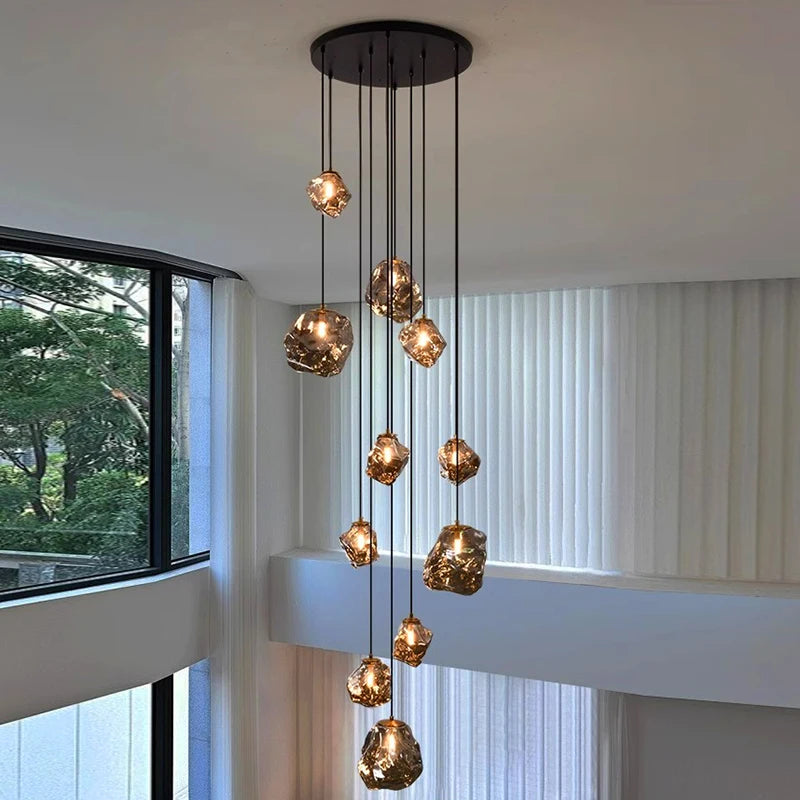 Modern LED Multi Head Staircase Chandelier Pendant Light with Remote Control
