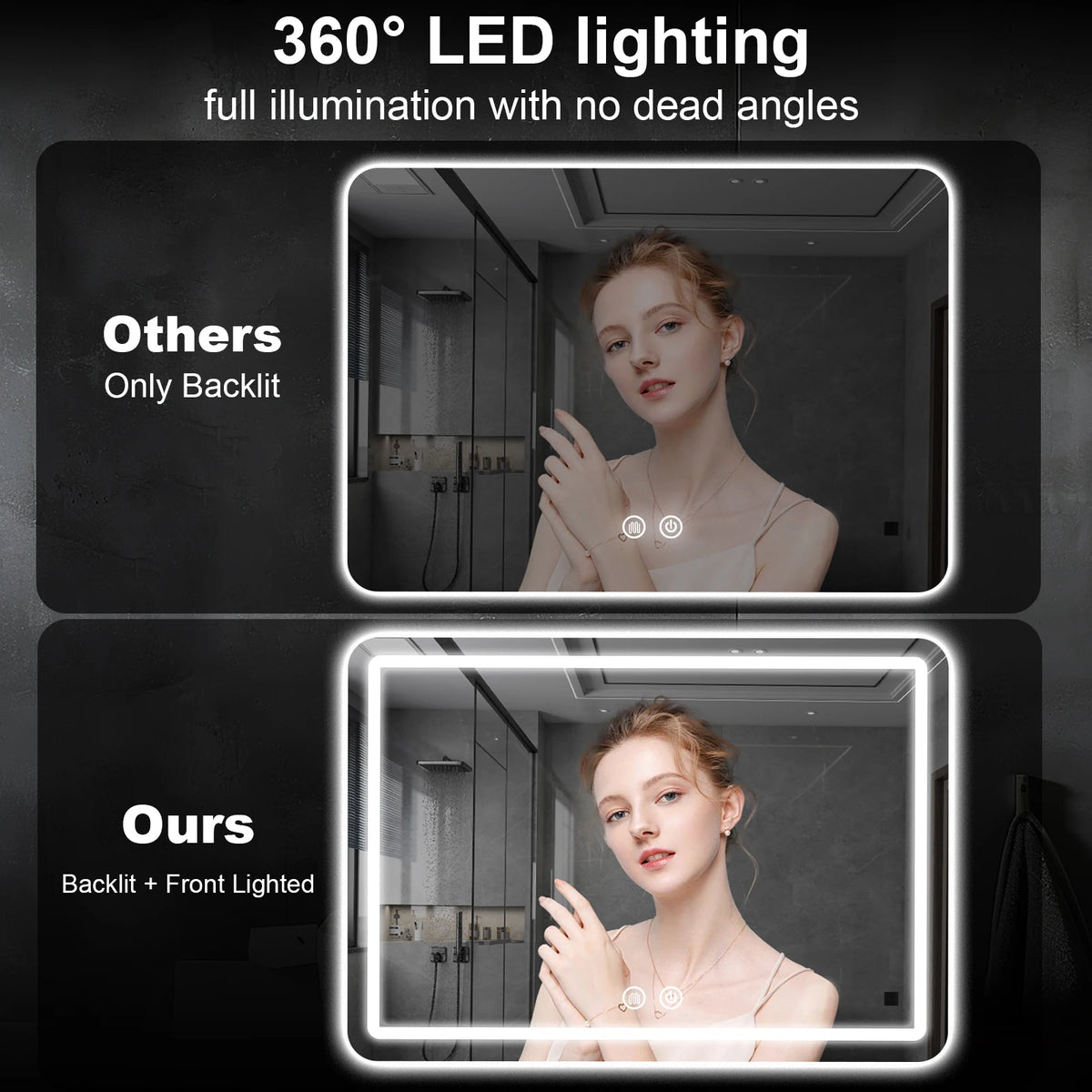 Dimmable Anti Fog Rectangle LED Wall Mounted Vanity Bathroom Mirror – photo 3