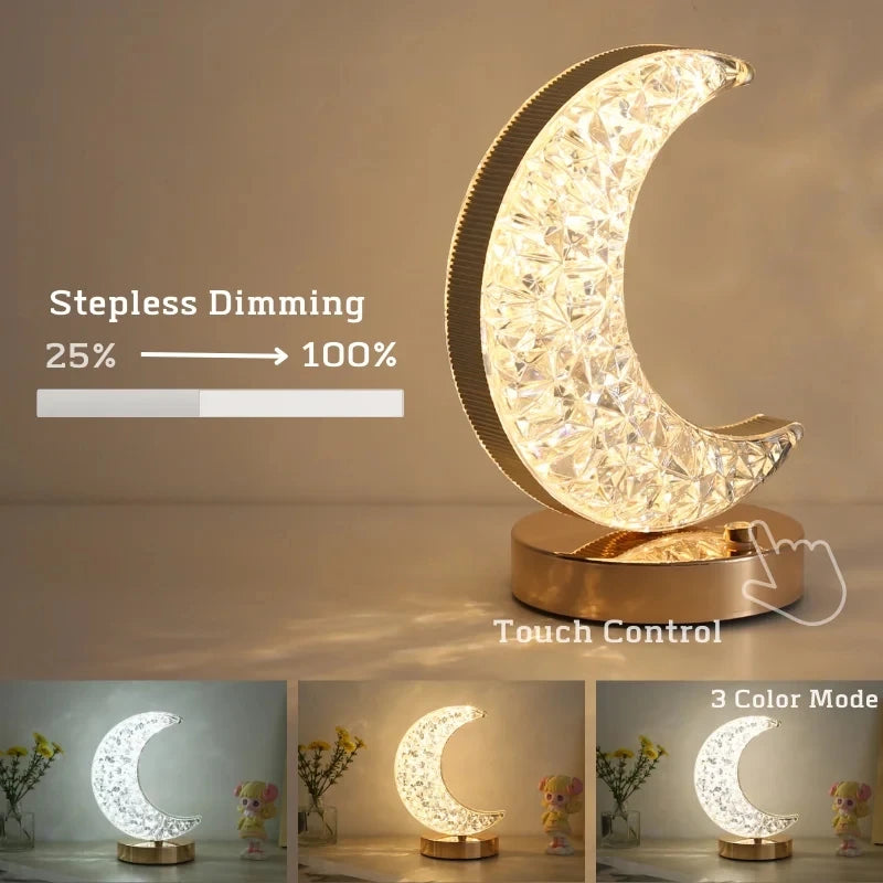 Crystal Moon Touch-Dimming USB Bedside Lamp