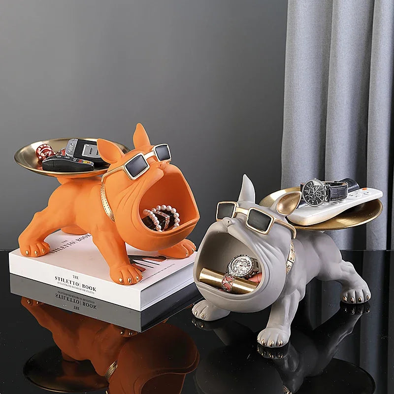 Resin Bulldog Statue with Storage Tray