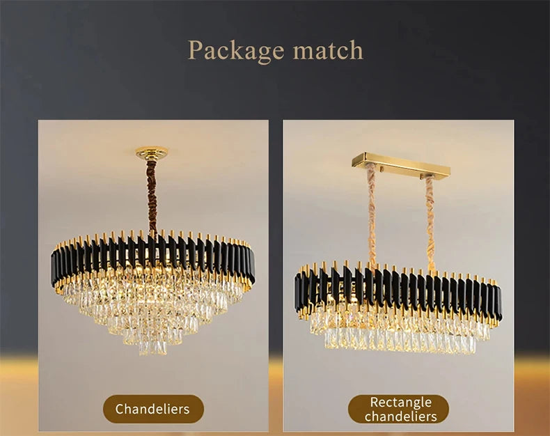 Luxury Black Gold Crystal Round LED Chandelier Pendant Light Tricolor – photo 7