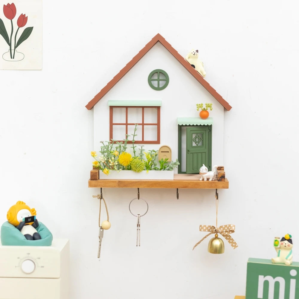 Decorative Wooden Wall Hooks and Storage Shelf