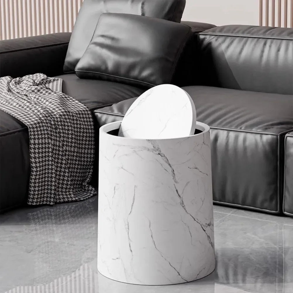 Marble-Texture Rolling-Cover Trash Can