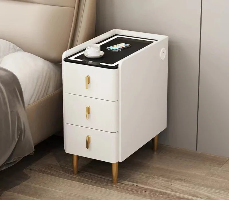 Wireless Charging LED USB Solid Wood Nordic 3 Drawer Nightstand Bedside Table Bedroom – photo 9