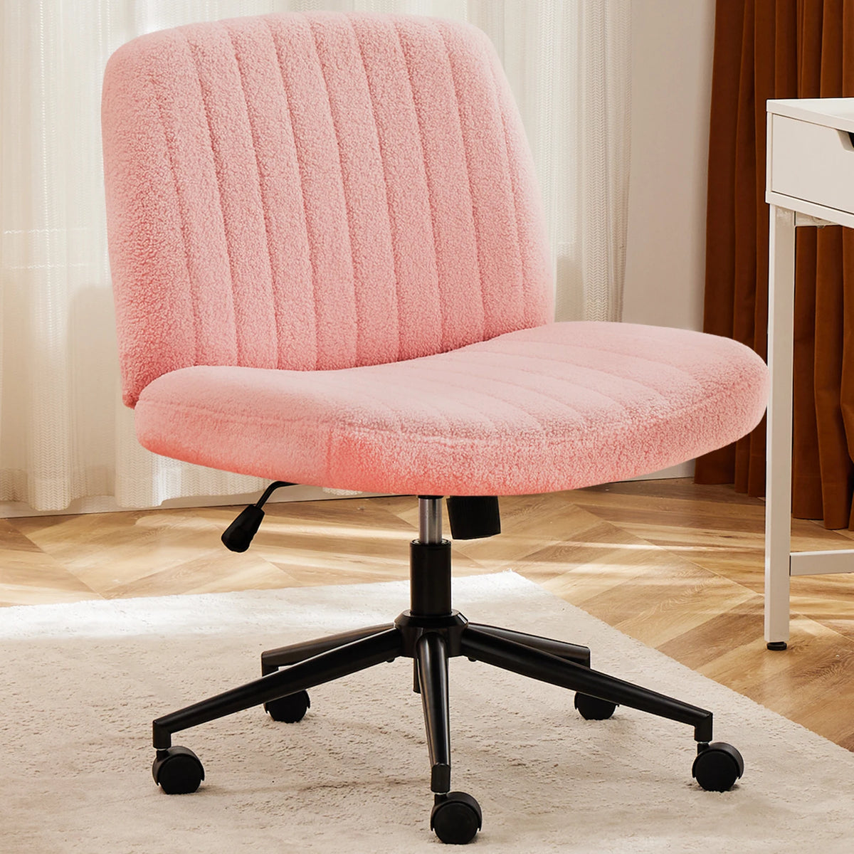 Height Adjustable PU Leather Armless Criss Cross Swivel Office Chair with Wheels