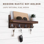 Rustic Wooden Wall Key Holder, 4 Hooks
