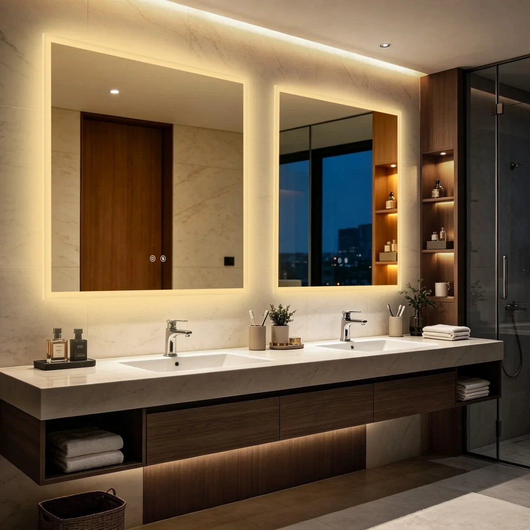 Touch Sensor Dimmable Square Aluminum Frame Anti Fog Waterproof LED Vanity Wall Mirror Bathroom – photo 4