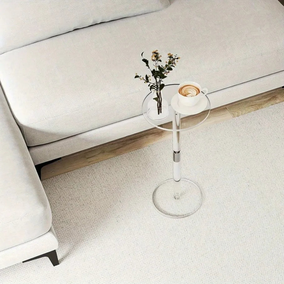 Transparent Acrylic Round Foldable Space Saving Side Coffee Table Living Room