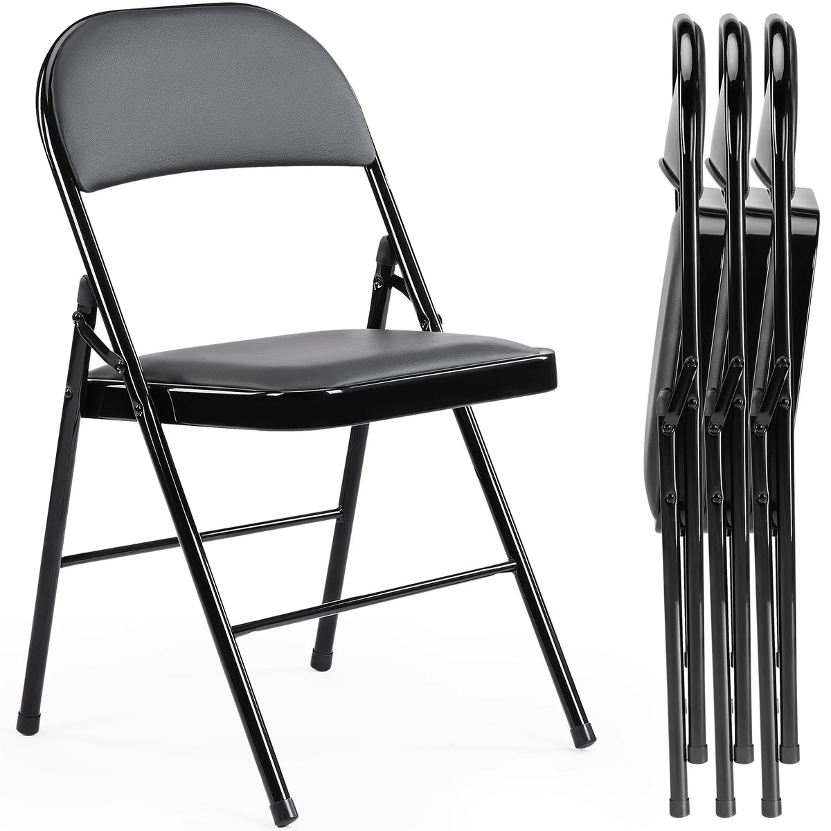 Foldable PU Leather Padded Metal Frame Dining Chair Set of 4 Outdoor Home Office