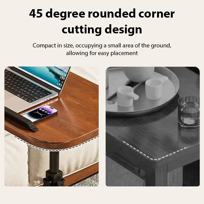 Height Adjustable Waterproof C Shape Flip Over Panel Side Coffee Table Living Room