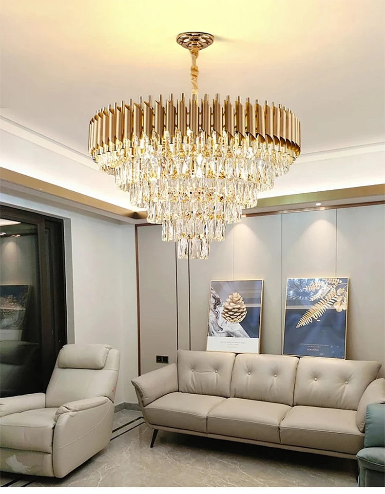 Luxury Black Gold Crystal Round LED Chandelier Pendant Light Tricolor – photo 12