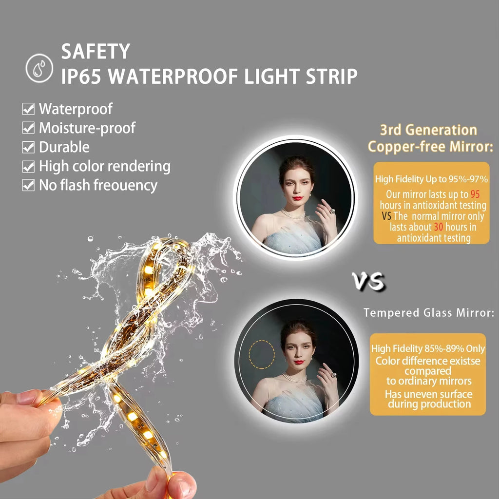 Touch Sensor Anti Fog Waterproof LED Backlit Round Wall Mounted Bathroom Mirror – photo 5