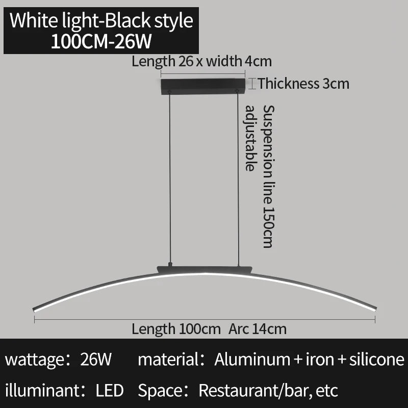 Contemporary Sleek LED Arc Adjustable Brightness Pendant Light with App Dimming – photo 32