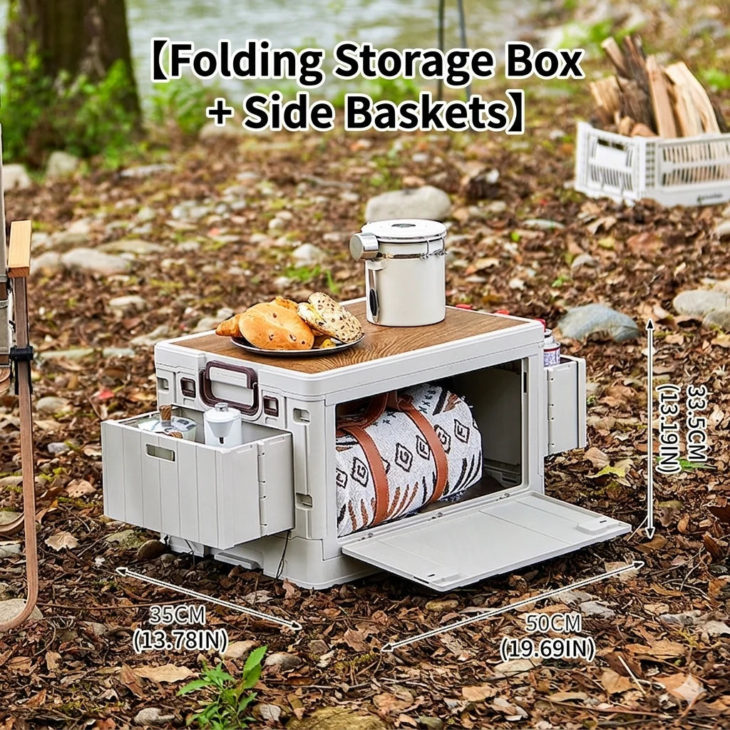 Japanese-Style Folding Storage Box with Wood Lid
