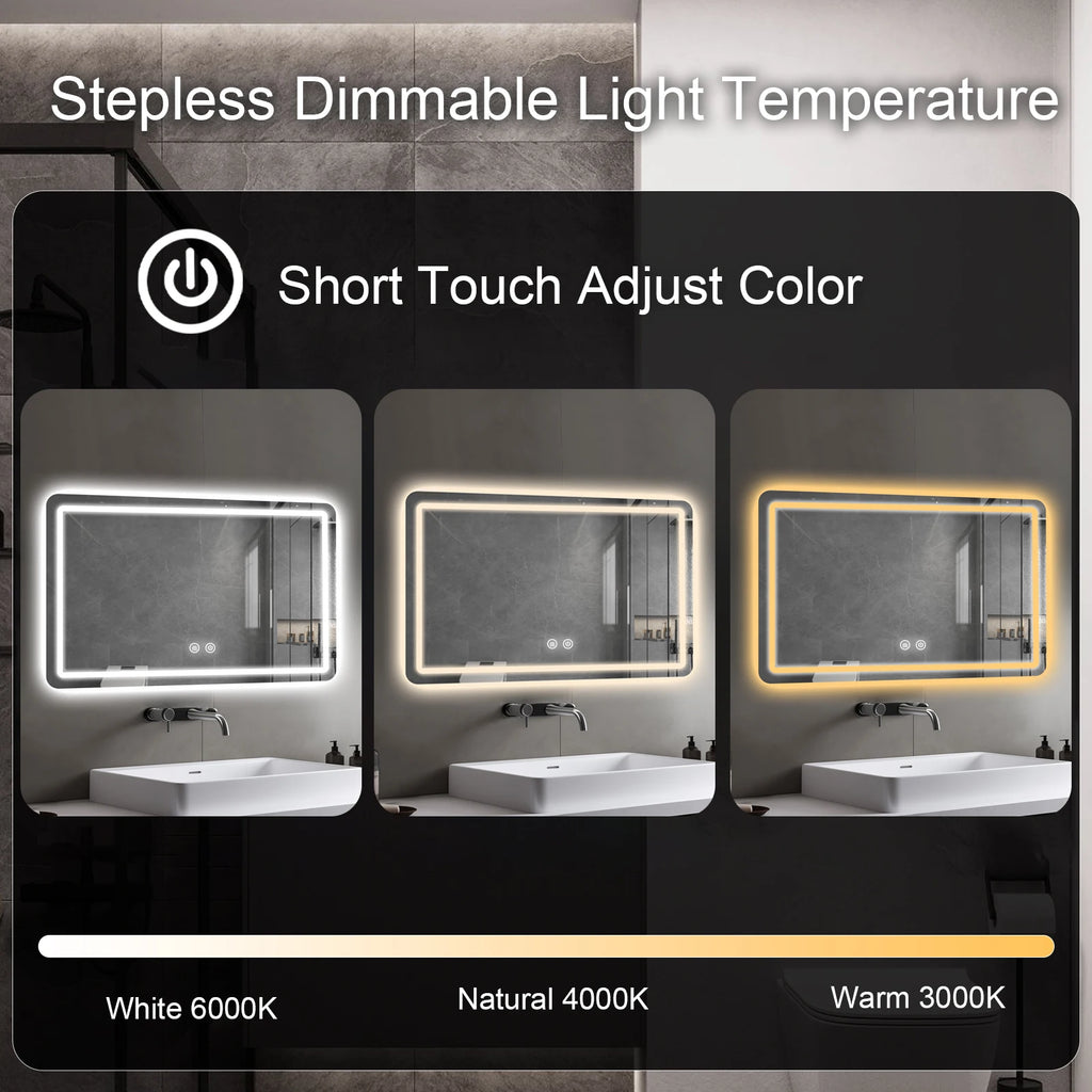 Dimmable Anti Fog Rectangle LED Wall Mounted Vanity Bathroom Mirror – photo 4