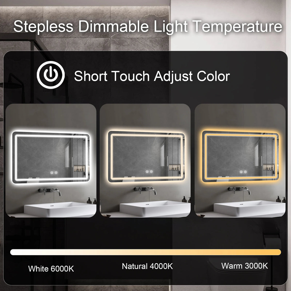 Dimmable Anti Fog Rectangle LED Wall Mounted Vanity Bathroom Mirror – photo 4