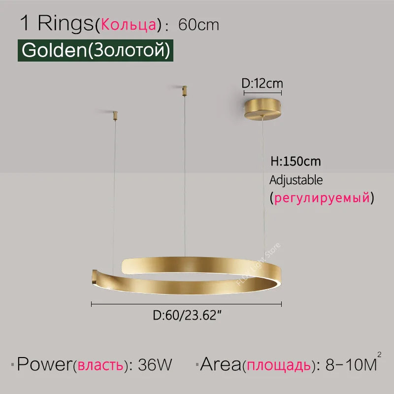Dimmable Nordic Modern Round Ring LED Pendant Light Chandelier Living Room Bedroom – photo 22