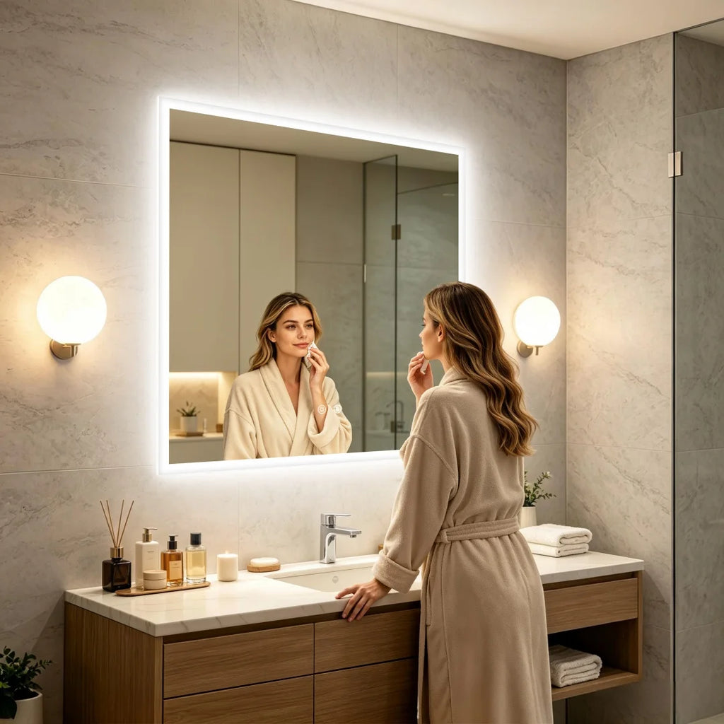 Touch Sensor Dimmable Square Aluminum Frame Anti Fog Waterproof LED Vanity Wall Mirror Bathroom – photo 6
