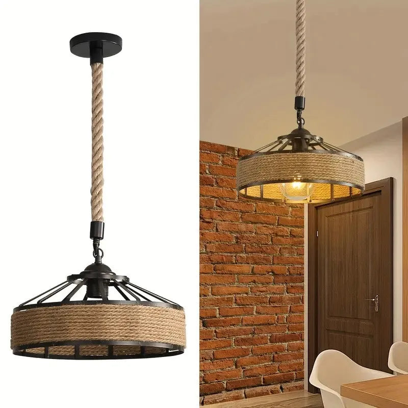 Classic Retro Industrial Hemp Rope Iron Pendant Chandelier Dining Room – photo 2