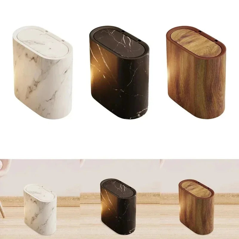 Nordic Marble-Style Slim Press-Top Trash Can