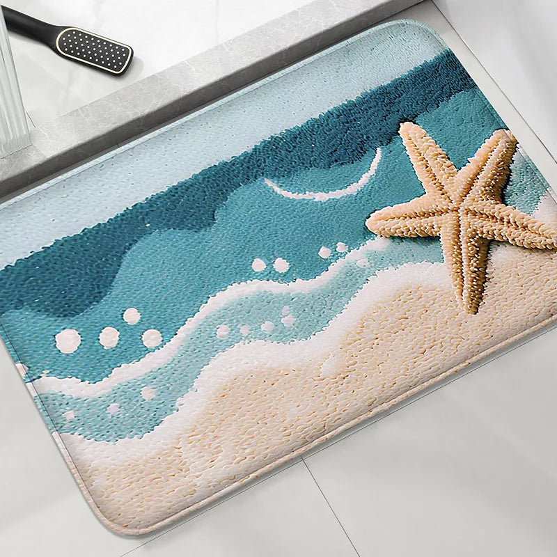 Coastal Absorbent Machine-Washable Bathroom Mat