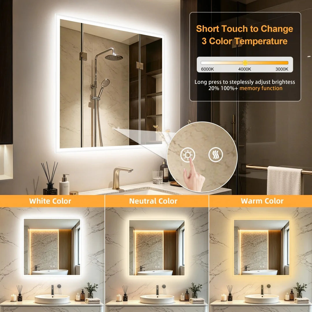 Touch Sensor Dimmable Square Aluminum Frame Anti Fog Waterproof LED Vanity Wall Mirror Bathroom – photo 7
