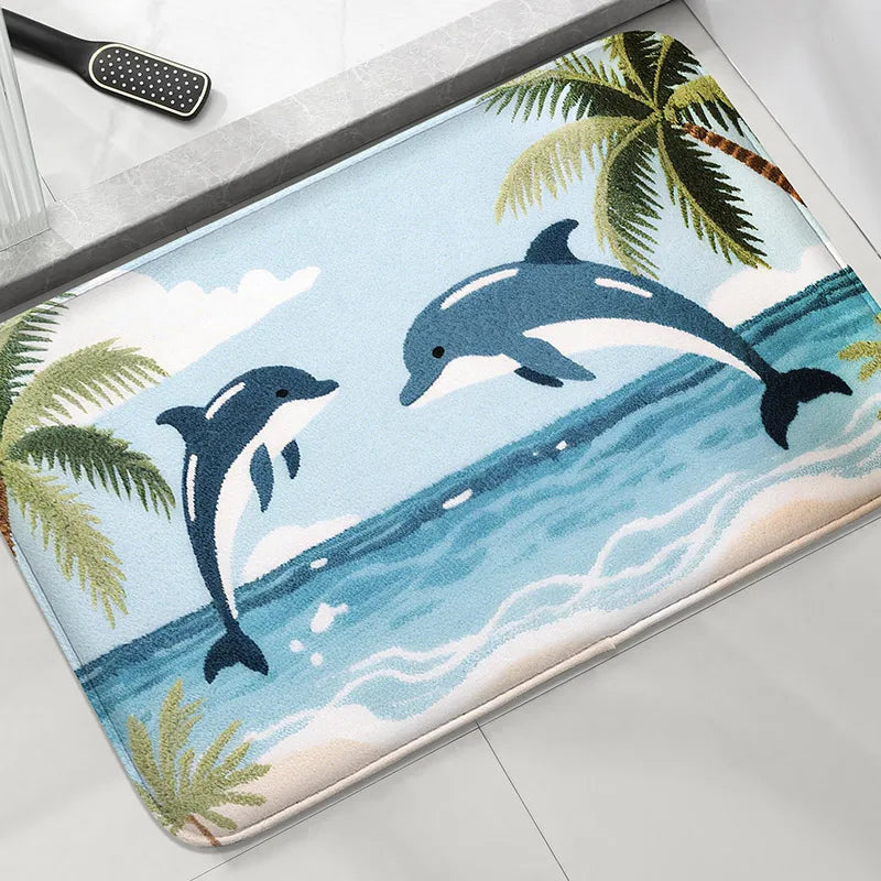 Coastal Absorbent Machine-Washable Bathroom Mat
