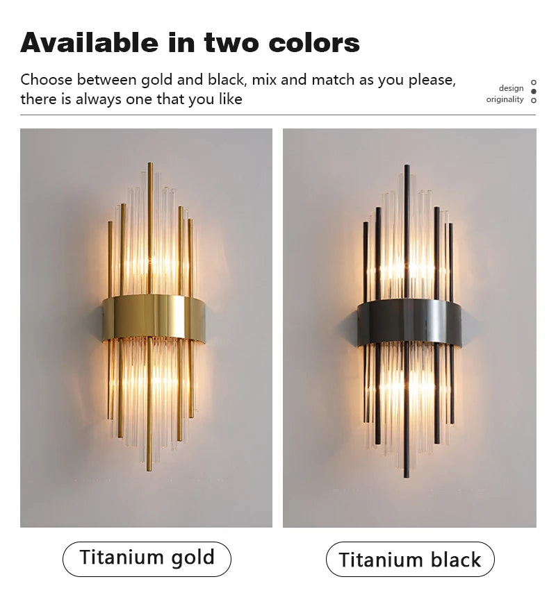 Nordic Luxury Crystal Stainless Steel Black Gold LED Wall Light – photo 3