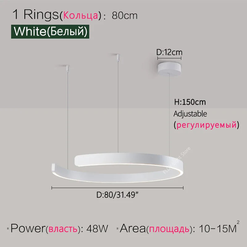 Dimmable Nordic Modern Round Ring LED Pendant Light Chandelier Living Room Bedroom – photo 21