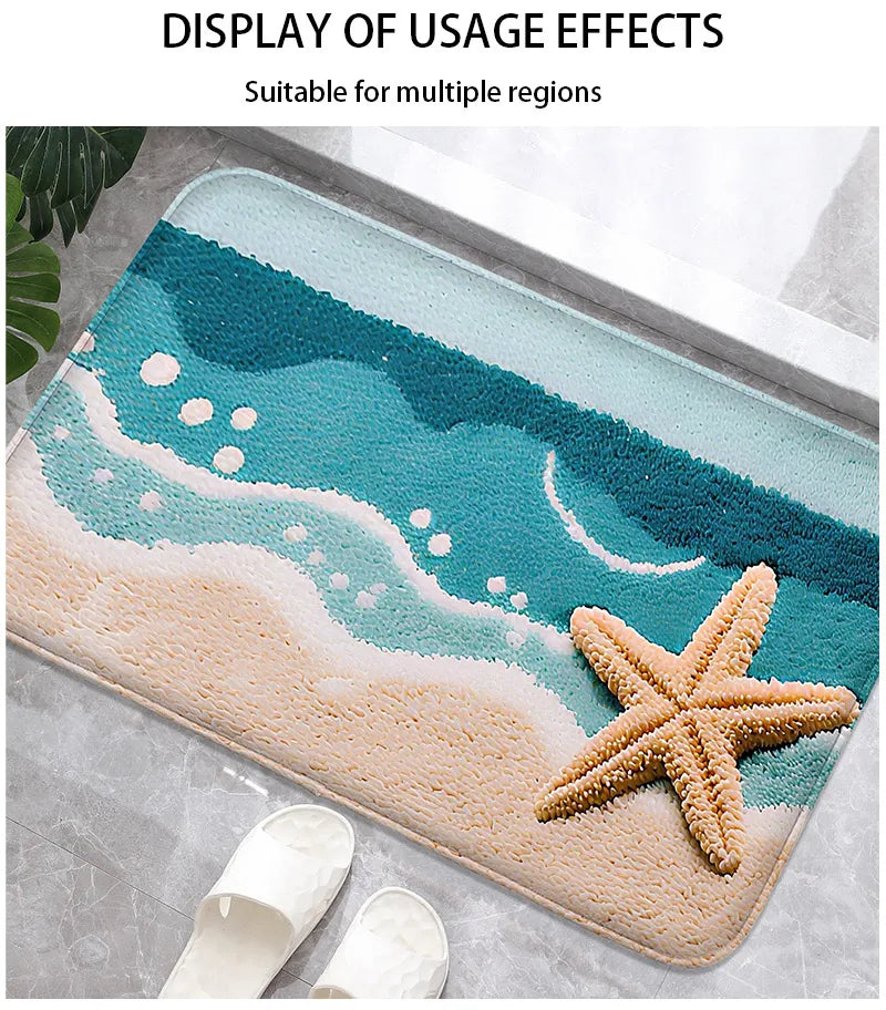 Coastal Absorbent Machine-Washable Bathroom Mat