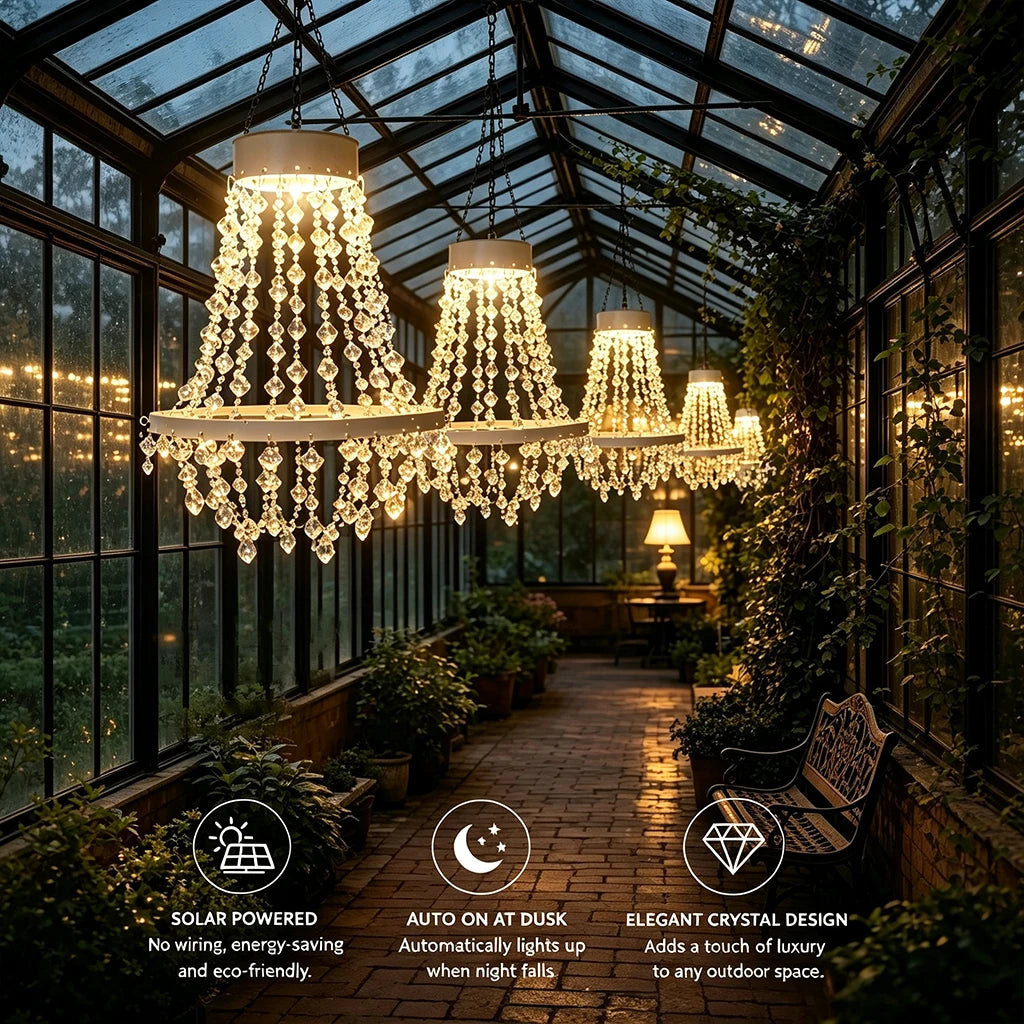 Solar Crystal Waterproof IP44 LED Hanging Chandelier Outdoor Patio Pergola Porch – photo 6