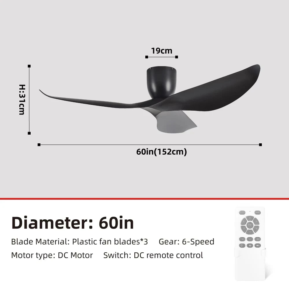 52-Inch 60-Inch Vintage Industrial DC Motor Ceiling Fan with Remote Control