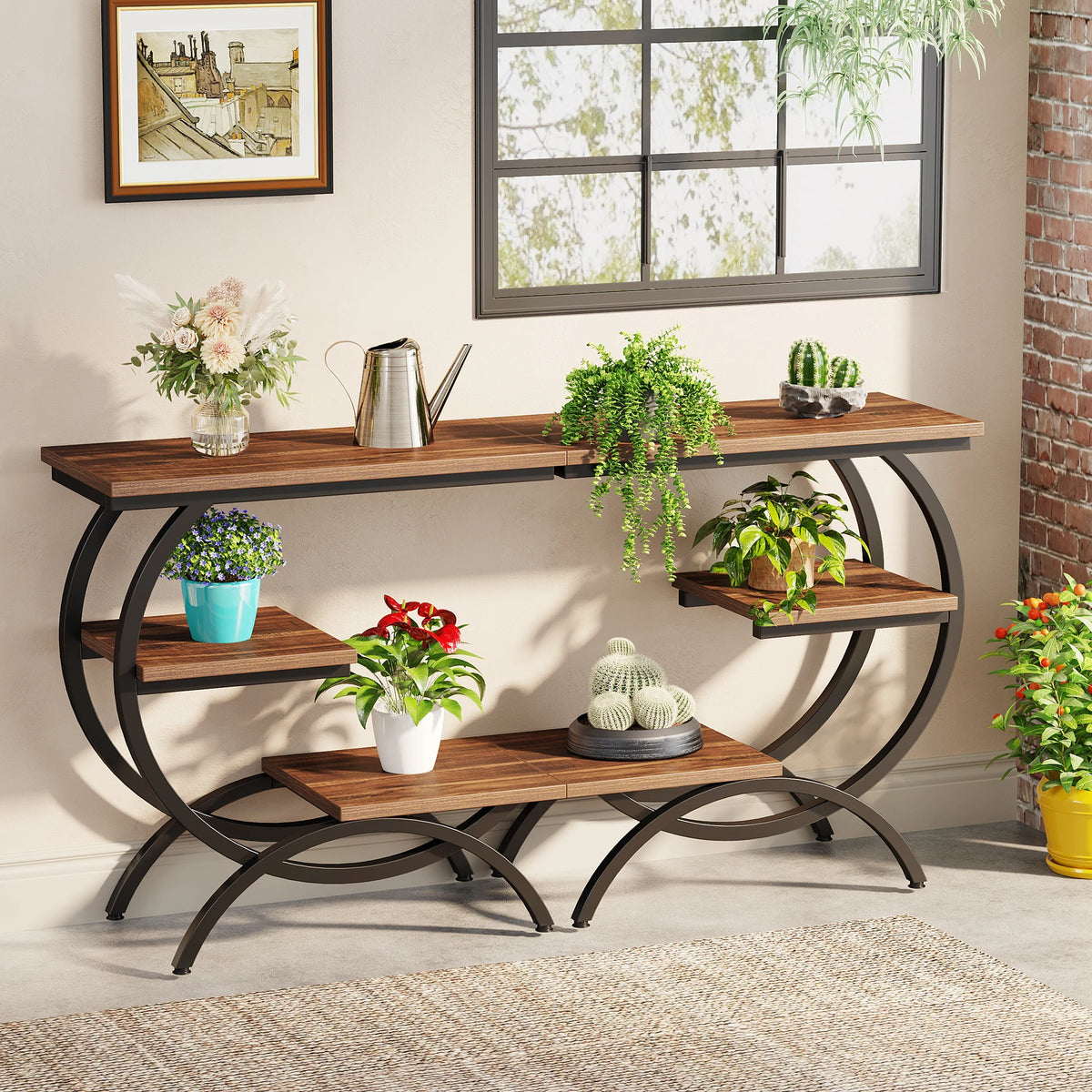 Tribesigns Industrial C Shaped 3 Tier Wood Metal Storage End Table