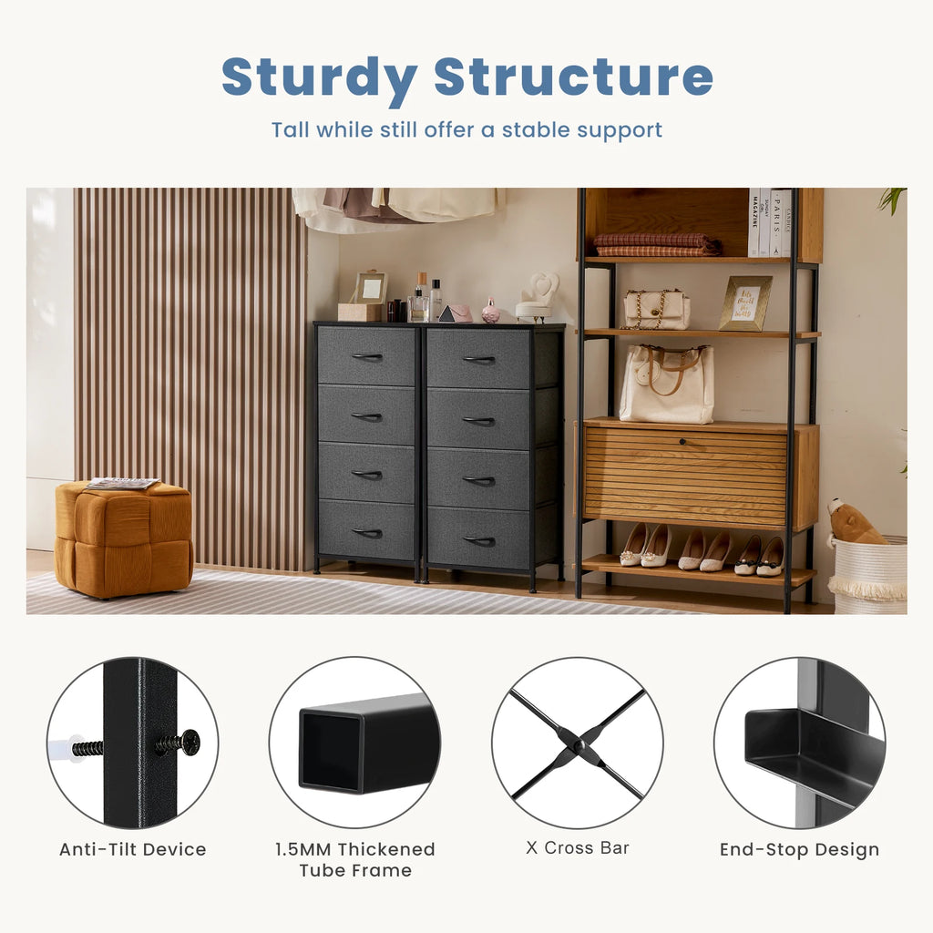 Steel Frame 4 Fabric Drawers Nightstand Wardrobe Closet Storage Cabinet Bedroom