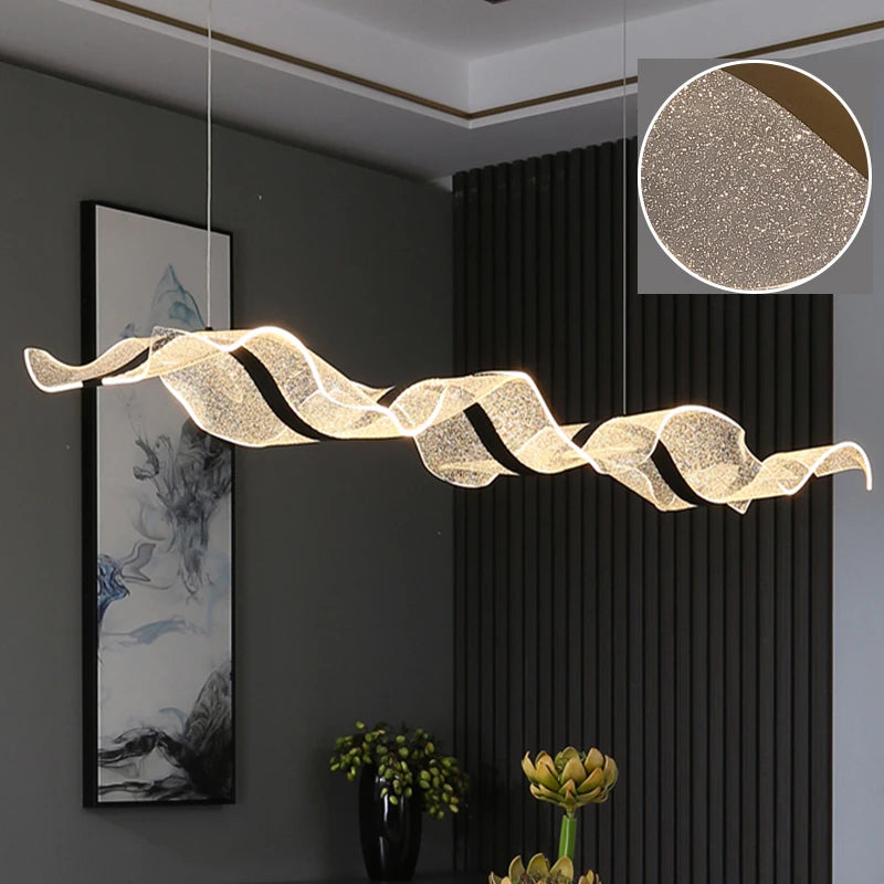 Nordic LED Long Wave Design Chandelier Pendant Light Dimmable with Remote – photo 24