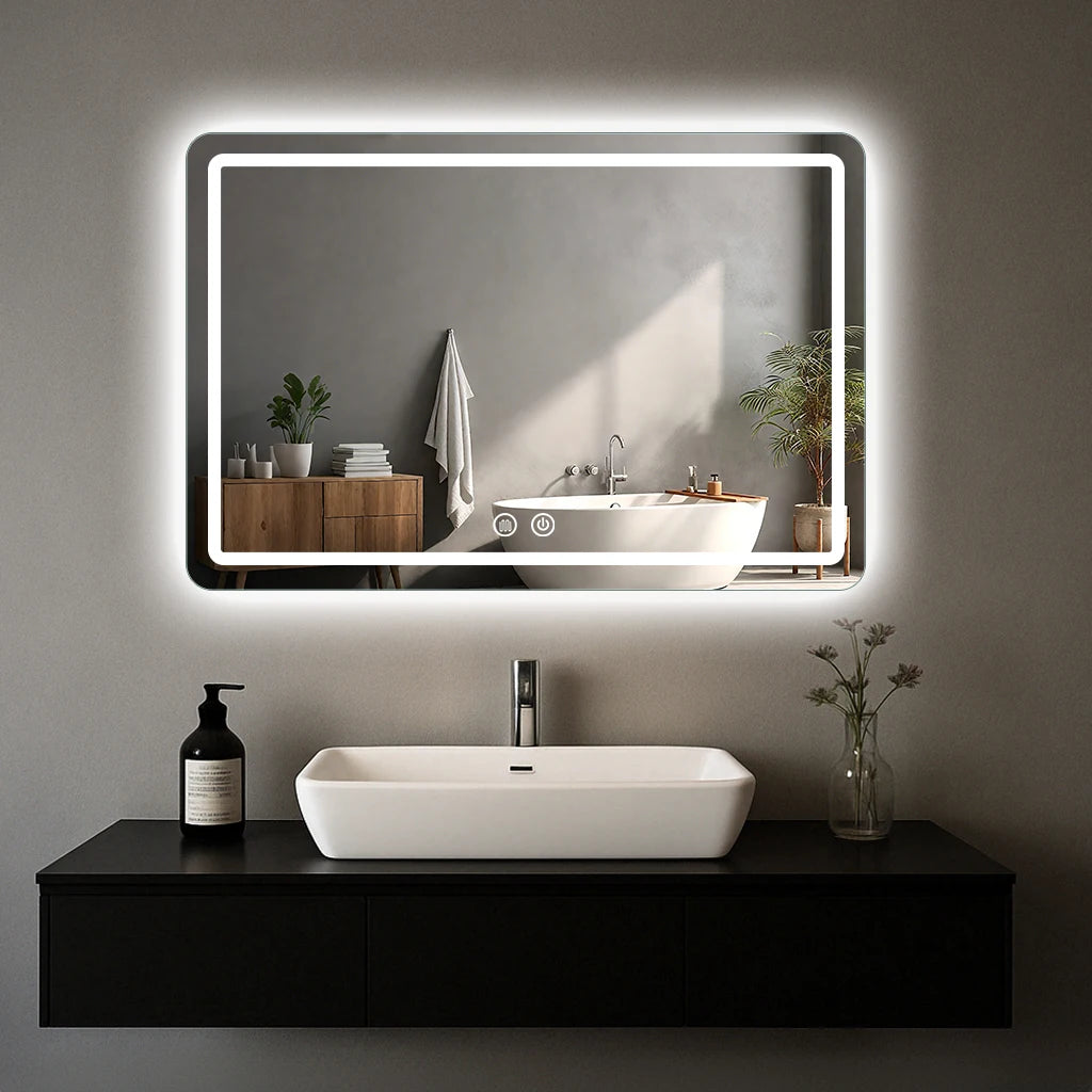 Dimmable Anti Fog Rectangle LED Wall Mounted Vanity Bathroom Mirror
