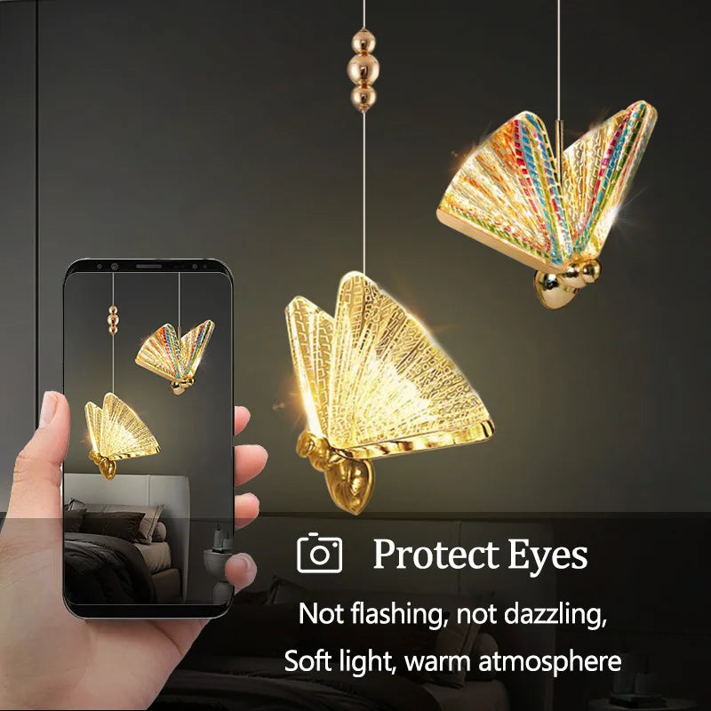 Nordic Butterfly LED Pendant Light Tricolor Golden Silver Hanging Lamp – photo 3