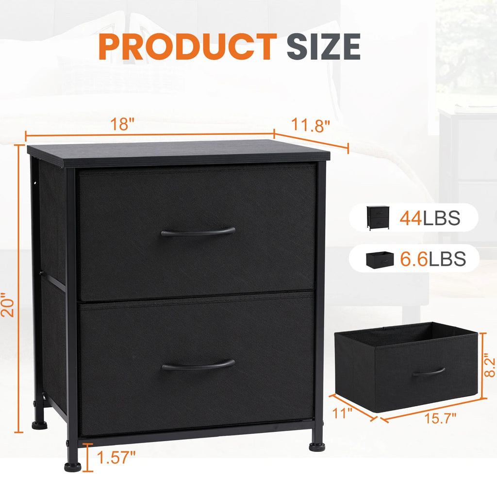 Modern Morocco Wood 2 Fabric Drawer Storage Nightstand Side Table Bedroom
